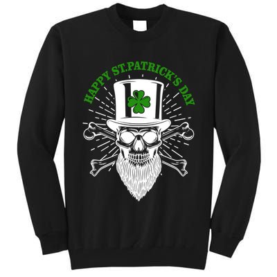Happy St Patricks Day Irish Clover Skull Beard Tall Sweatshirt
