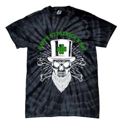 Happy St Patricks Day Irish Clover Skull Beard Tie-Dye T-Shirt
