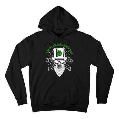 Happy St Patricks Day Irish Clover Skull Beard Tall Hoodie