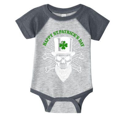 Happy St Patricks Day Irish Clover Skull Beard Infant Baby Jersey Bodysuit