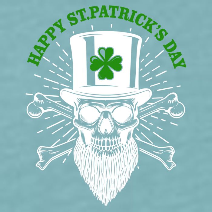 Happy St Patricks Day Irish Clover Skull Beard Sueded Cloud Jersey T-Shirt