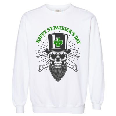 Happy St Patricks Day Irish Clover Skull Beard Garment-Dyed Sweatshirt