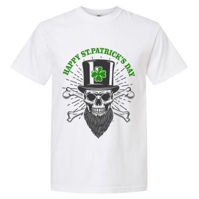 Happy St Patricks Day Irish Clover Skull Beard Garment-Dyed Heavyweight T-Shirt