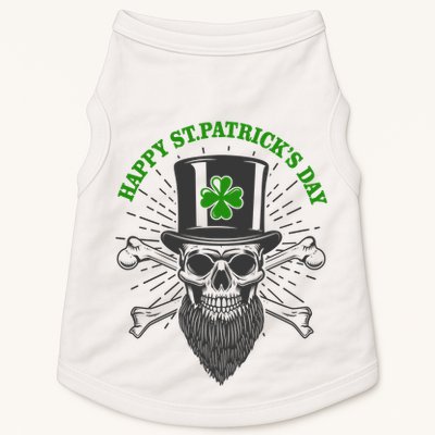 Happy St Patricks Day Irish Clover Skull Beard Doggie Tank