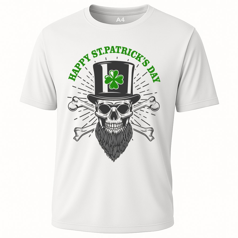 Happy St Patricks Day Irish Clover Skull Beard Performance Shirt