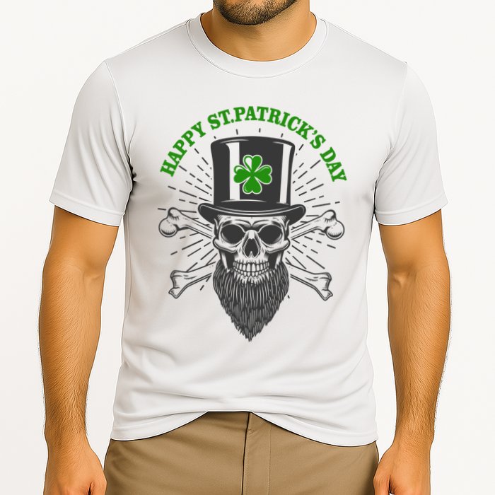 Happy St Patricks Day Irish Clover Skull Beard Performance Shirt