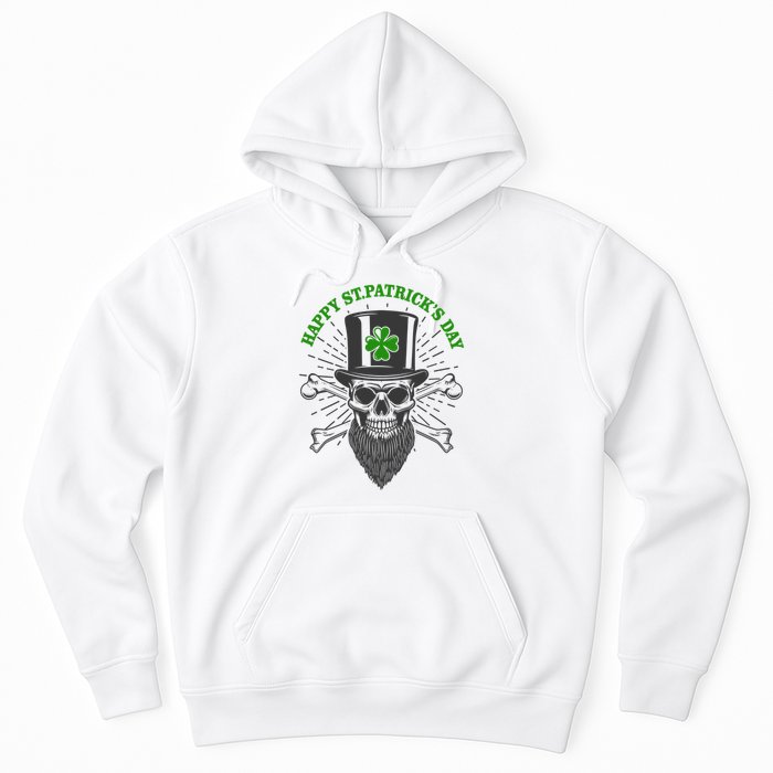 Happy St Patricks Day Irish Clover Skull Beard Hoodie