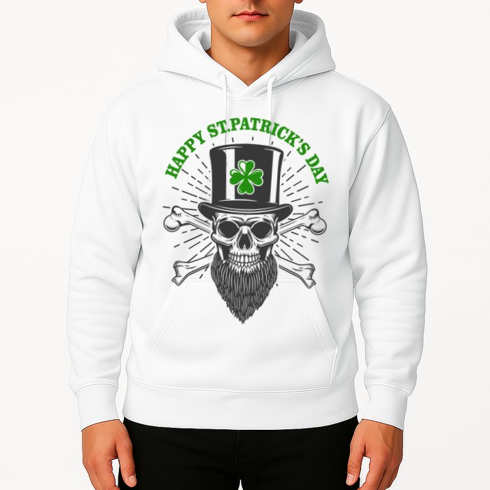 Happy St Patricks Day Irish Clover Skull Beard Hoodie