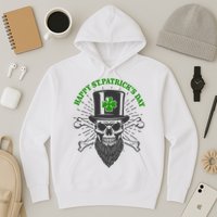 Happy St Patricks Day Irish Clover Skull Beard Hoodie