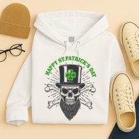 Happy St Patricks Day Irish Clover Skull Beard Hoodie