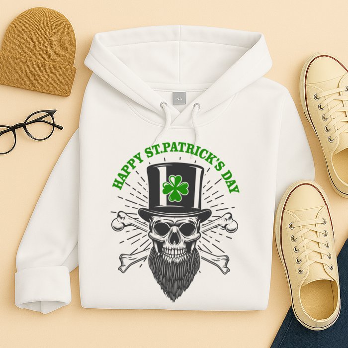 Happy St Patricks Day Irish Clover Skull Beard Hoodie