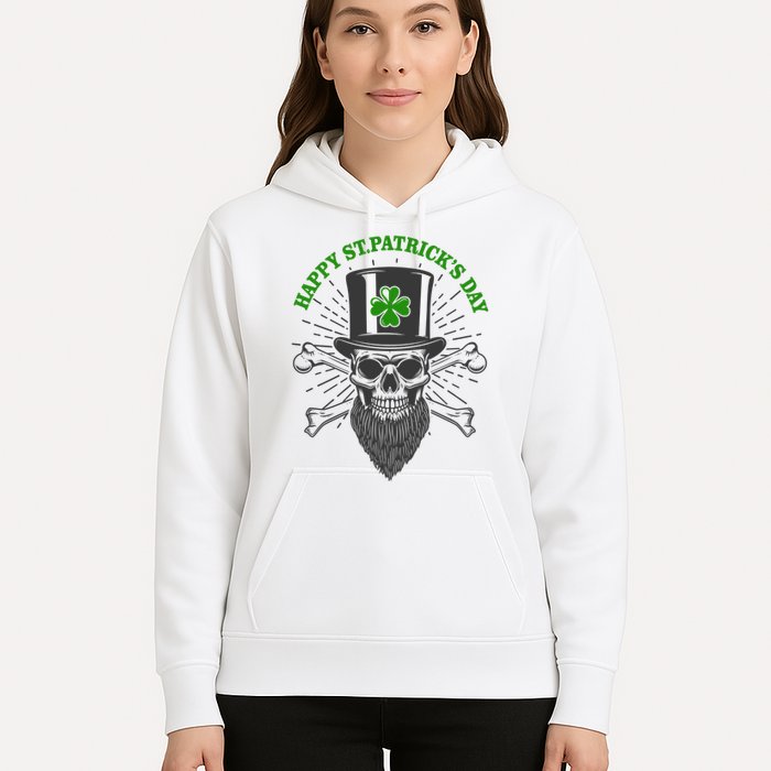 Happy St Patricks Day Irish Clover Skull Beard Hoodie