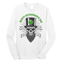 Happy St Patricks Day Irish Clover Skull Beard Long Sleeve Shirt