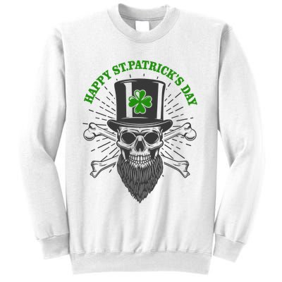 Happy St Patricks Day Irish Clover Skull Beard Sweatshirt