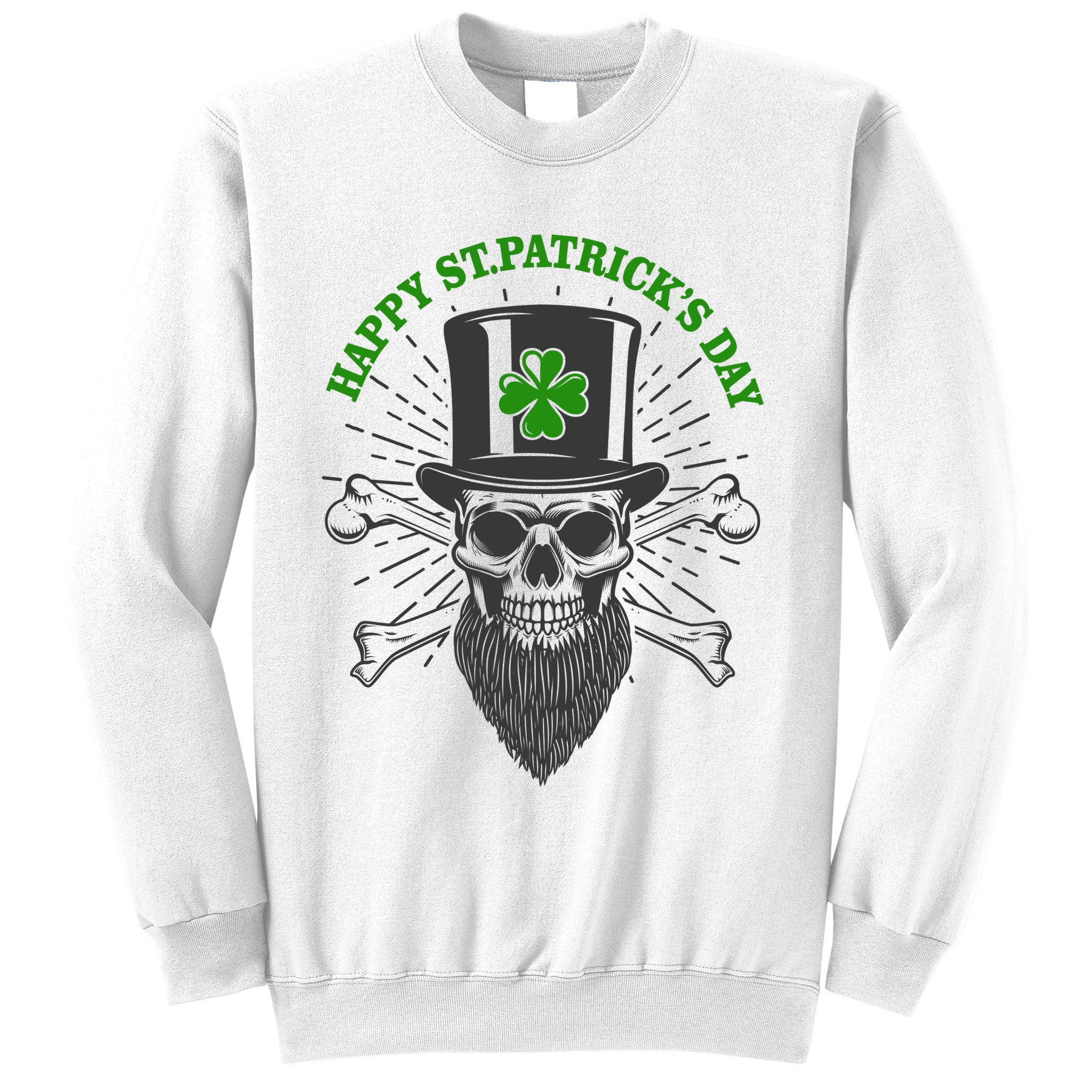 Happy St Patricks Day Irish Clover Skull Beard Sweatshirt