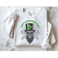 Happy St Patricks Day Irish Clover Skull Beard Sweatshirt