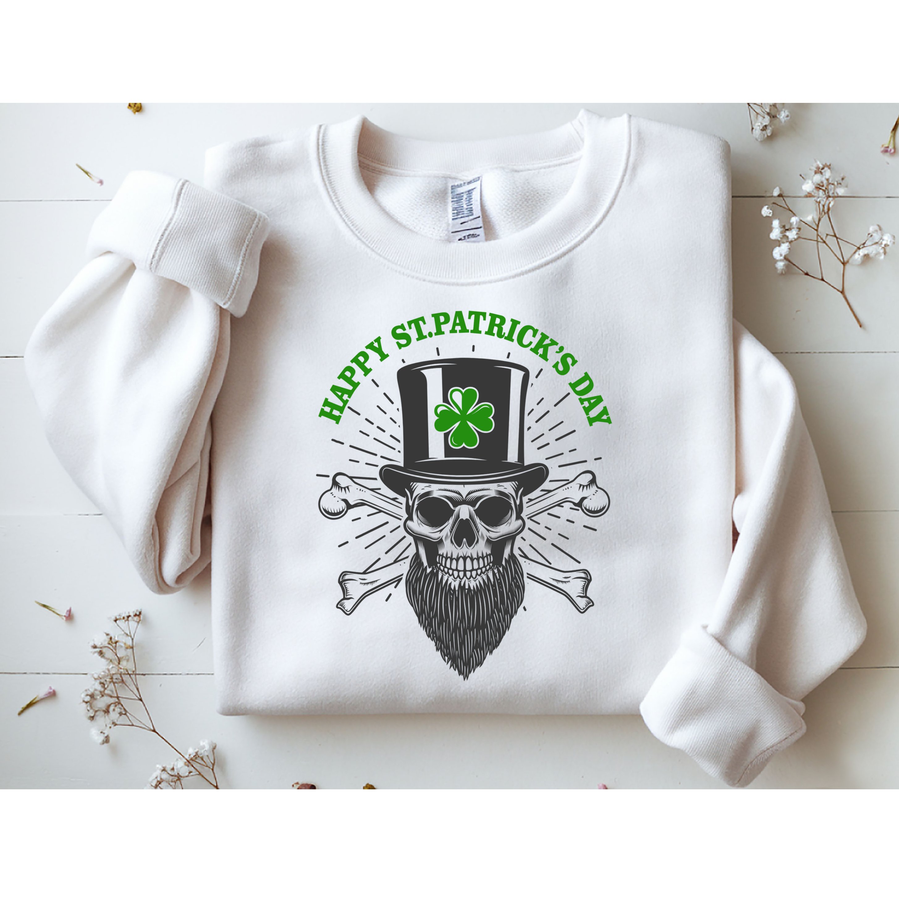 Happy St Patricks Day Irish Clover Skull Beard Sweatshirt