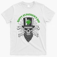 Happy St Patricks Day Irish Clover Skull Beard T-Shirt