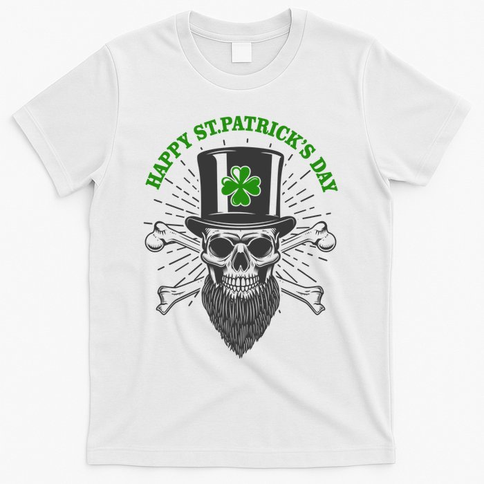 Happy St Patricks Day Irish Clover Skull Beard T-Shirt