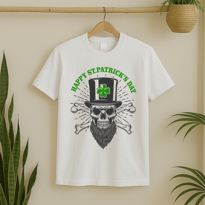 Happy St Patricks Day Irish Clover Skull Beard T-Shirt