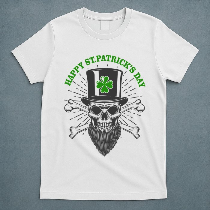 Happy St Patricks Day Irish Clover Skull Beard T-Shirt