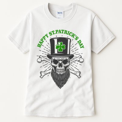 Happy St Patricks Day Irish Clover Skull Beard Tall T-Shirt