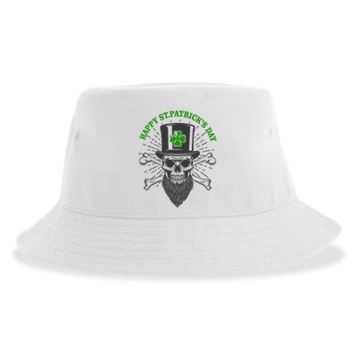 Happy St Patricks Day Irish Clover Skull Beard Sustainable Bucket Hat