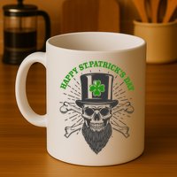 Happy St Patricks Day Irish Clover Skull Beard Mug