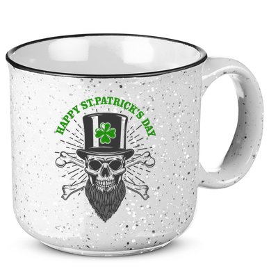 Happy St Patricks Day Irish Clover Skull Beard 15oz Campfire Ceramic Mug