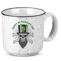 Happy St Patricks Day Irish Clover Skull Beard 15oz Campfire Ceramic Mug