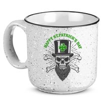 Happy St Patricks Day Irish Clover Skull Beard 15oz Campfire Ceramic Mug