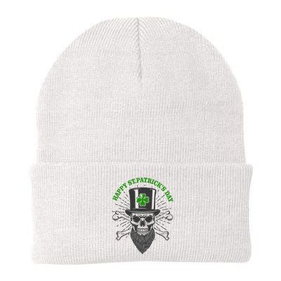 Happy St Patricks Day Irish Clover Skull Beard Beanie
