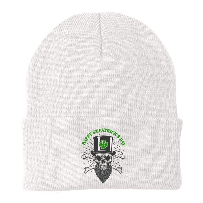 Happy St Patricks Day Irish Clover Skull Beard Beanie