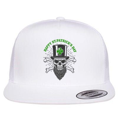 Happy St Patricks Day Irish Clover Skull Beard Flat Bill Trucker Hat