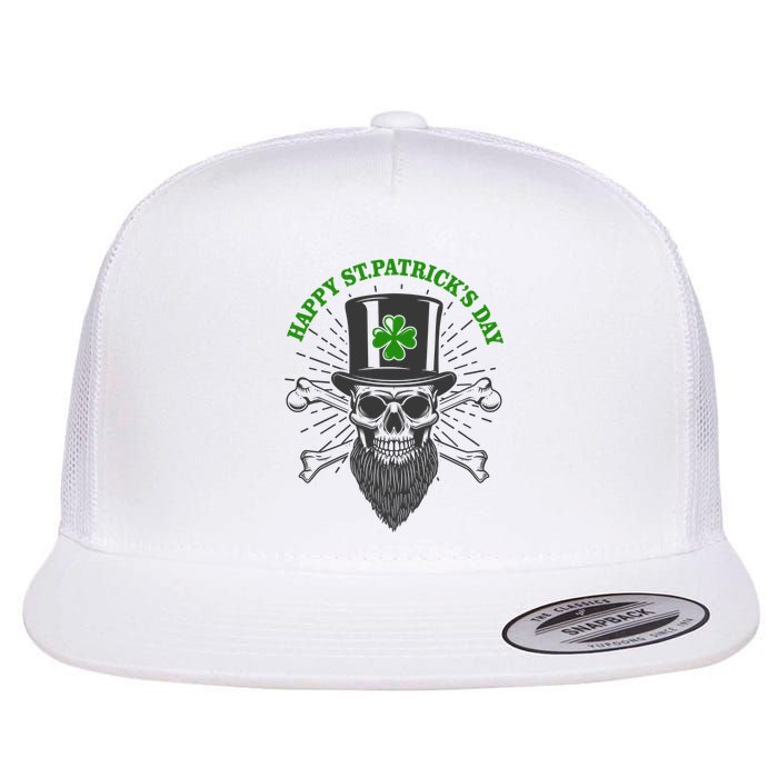 Happy St Patricks Day Irish Clover Skull Beard Flat Bill Trucker Hat