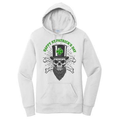 Happy St Patricks Day Irish Clover Skull Beard Women's Pullover Hoodie