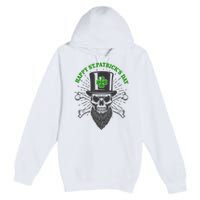 Happy St Patricks Day Irish Clover Skull Beard Premium Pullover Hoodie
