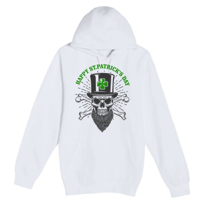 Happy St Patricks Day Irish Clover Skull Beard Premium Pullover Hoodie