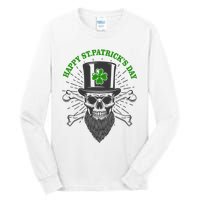 Happy St Patricks Day Irish Clover Skull Beard Tall Long Sleeve T-Shirt