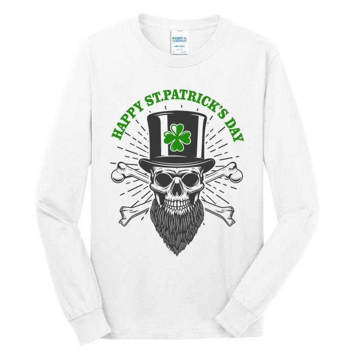 Happy St Patricks Day Irish Clover Skull Beard Tall Long Sleeve T-Shirt
