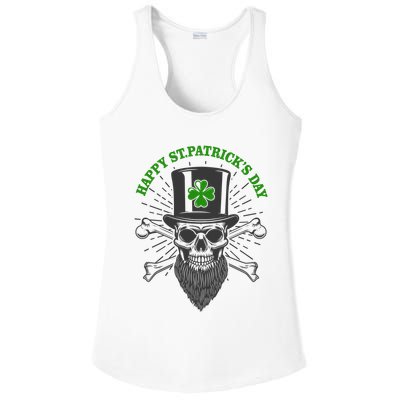 Happy St Patricks Day Irish Clover Skull Beard Ladies PosiCharge Competitor Racerback Tank