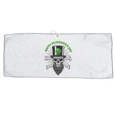 Happy St Patricks Day Irish Clover Skull Beard Large Microfiber Waffle Golf Towel