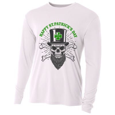 Happy St Patricks Day Irish Clover Skull Beard Cooling Performance Long Sleeve Crew