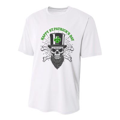 Happy St Patricks Day Irish Clover Skull Beard Youth Performance Sprint T-Shirt