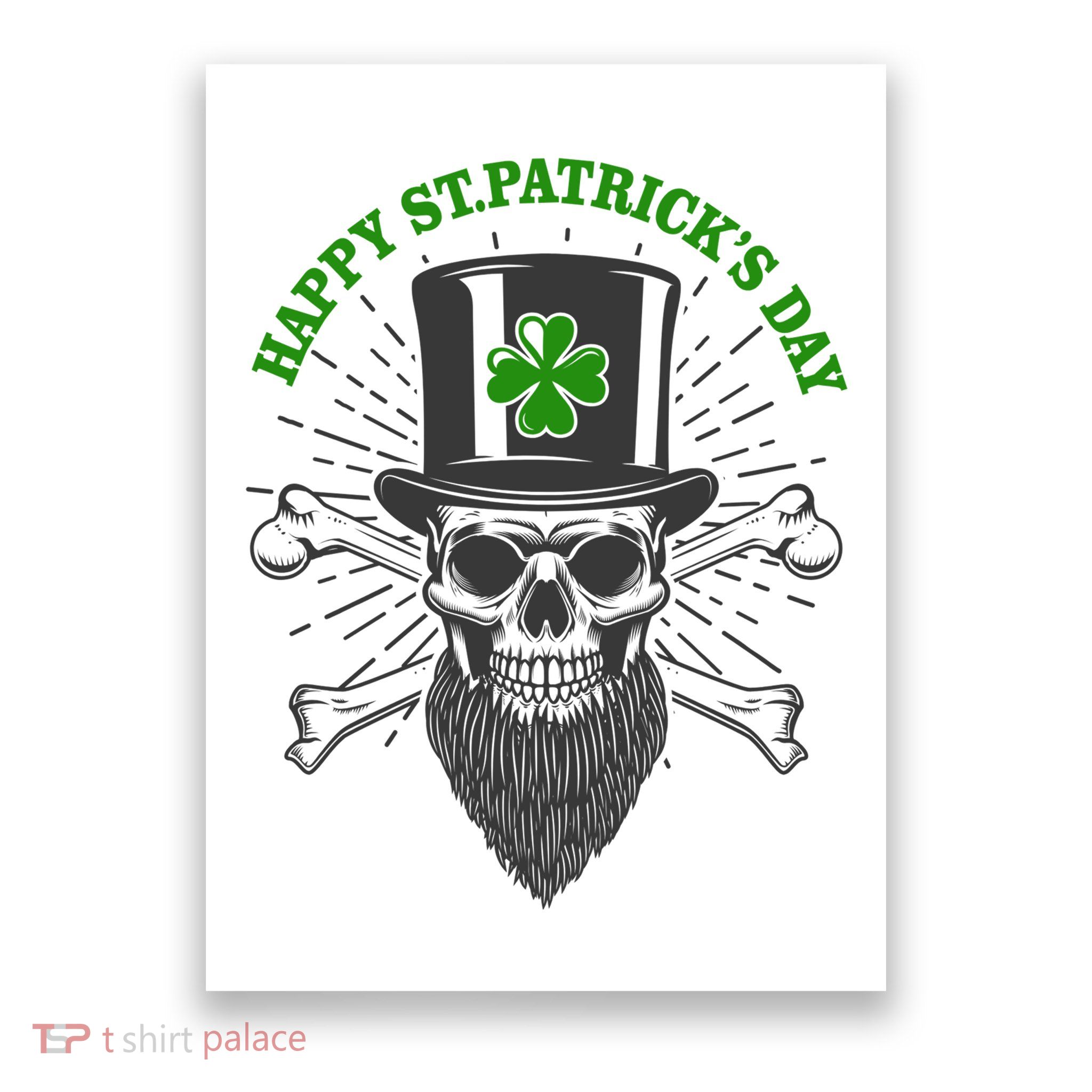 Happy St Patricks Day Irish Clover Skull Beard Poster