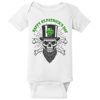 Happy St Patricks Day Irish Clover Skull Beard Baby Bodysuit