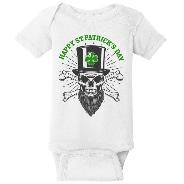 Happy St Patricks Day Irish Clover Skull Beard Baby Bodysuit