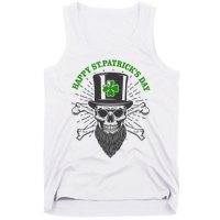 Happy St Patricks Day Irish Clover Skull Beard Tank Top