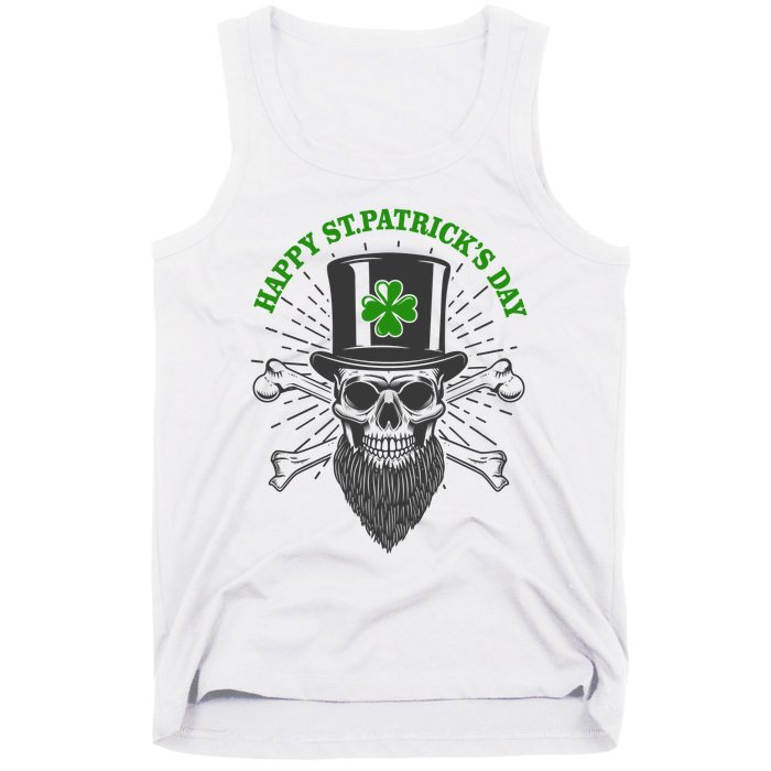 Happy St Patricks Day Irish Clover Skull Beard Tank Top