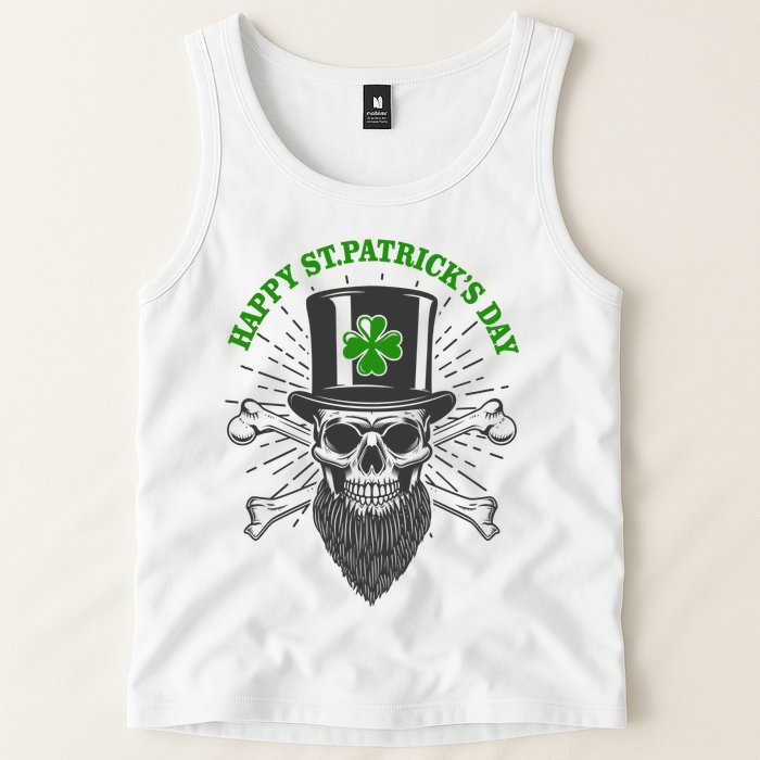 Happy St Patricks Day Irish Clover Skull Beard Tank Top